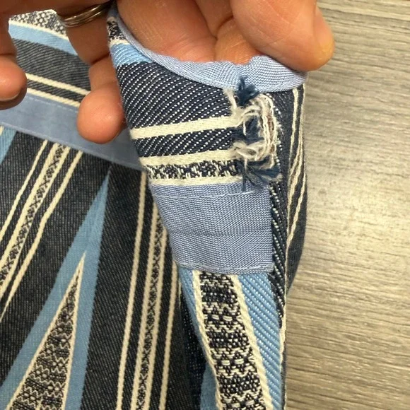 Vintage Baby Overalls 12–18M Blue Stripe Brass Buckle Button Repair Needed - Picture 4 of 8